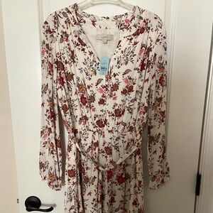 LOFT Red Ruffled Tiered Midi Dress size MP